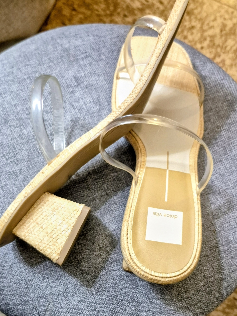 dolce vita Clear Strap Raffia Sandals in Tan - Picture 2 of 4